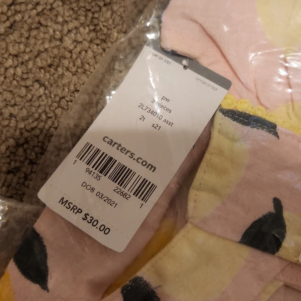 NWT Carter's lemon tank/short outfit- 2t
